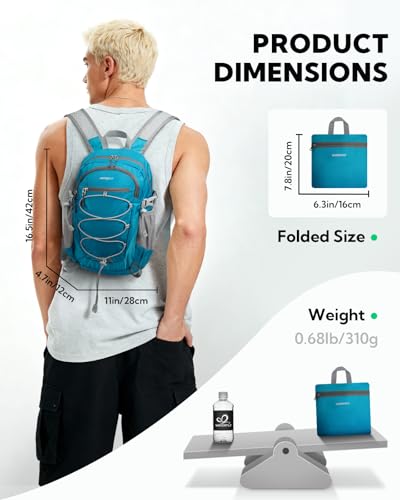 WATERFLY Small Lightweight Packable Backpack: 15L Mini Ultra Light Foldable Travel Daypack with Breathable Shoulder Strap Outdoor Hiking Camping Day Pack for Women Men Blue - color: Blue