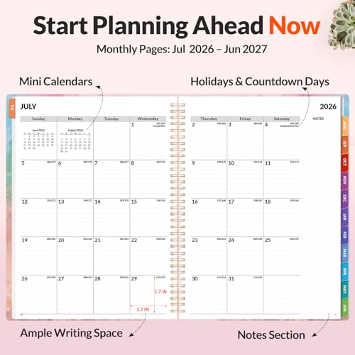 SUNEE Academic Planner 2026-2027 – Weekly & Monthly Planner, July 2026 to June 2027, 8.5"x11", Thick Paper, Tabs, Pockets, Bookmark, Spiral-Bound, Student Teacher Organizer, Marble - color: Pink Marble