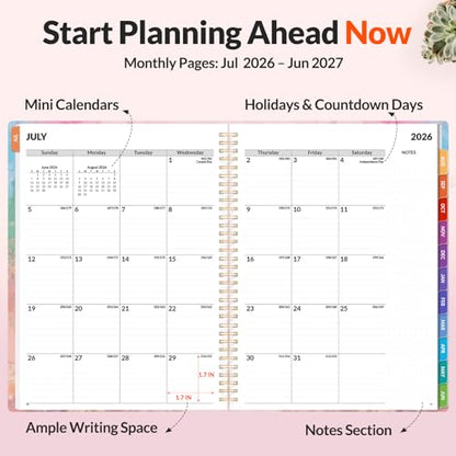 SUNEE Academic Planner 2026-2027 – Weekly & Monthly Planner, July 2026 to June 2027, 8.5"x11", Thick Paper, Tabs, Pockets, Bookmark, Spiral-Bound, Student Teacher Organizer, Marble - color: Pink Marble