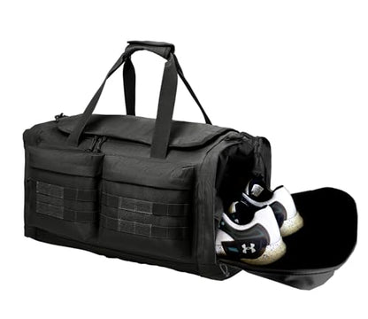 Tactical Gear bag Heavy Duty Duffel Gym bag/Tactical Backpack Custom Embroidered with your own text (Black - Duffel Bag) - color: Black - Duffel Bag