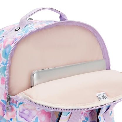 Kipling Women's Seoul Extra Large 17" Laptop Backpack, Durable, Roomy with Padded Shoulder Straps, Built-In Protective Sleeve - color: Aqua Flowers, size: 13.5''L x 17.75''H x 9''D