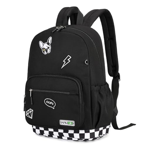 mygreen Embroidered Patch Backpack,15.6 Inch Water Resistant School Daypack - color: Black Patch