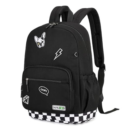 mygreen Embroidered Patch Backpack,15.6 Inch Water Resistant School Daypack - color: Black Patch