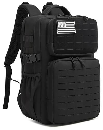 Wotony Military Tactical Backpack for Men Waterproof Daypack 3 Day Assault Pack Laser-Cut MOLLE Webbing Design with Water Bottle Holder Black Small Tactical Assault Bag (Black, 30L) - color: Black, size: 30L