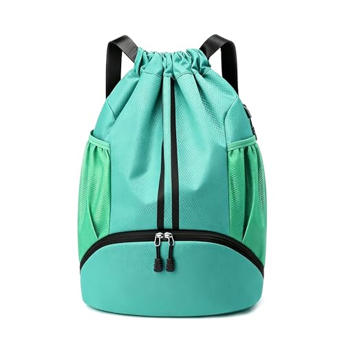 JELUTAR Drawstring Backpack Gym Bag with Shoes Compartment for Soccer, Basketball, Swim, Water-Resistant String Backpack Beach Cinch for Women Men, Mint Green - color: Mint Green, size: Large
