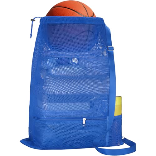 NATURAL STYLE Large Mesh Swim Beach Bag, Mesh Drawstring Gym Bag for Athletic Gym Sports Gear Workout Storge Beach Swiming (Blue) - color: Blue