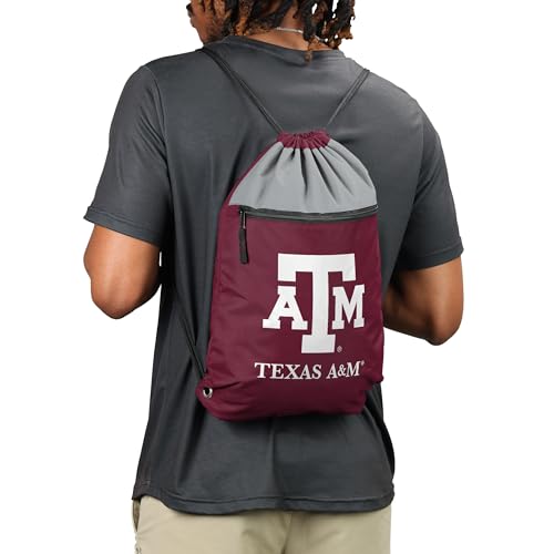 FOCO NCAA Officially Licensed Unisex Team Color Collage Primary Logo Wordmark Drawstring Backpack With Zippered Pocket - Texas A&M Aggies - color: Texas A&m Aggies