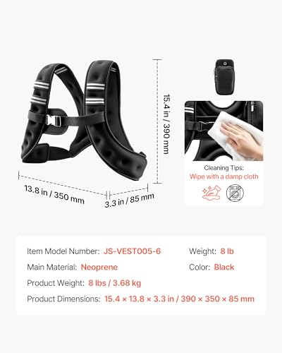 VEVOR Weighted Vest, 6lbs/8lbs/10lbs/25lbs Body Weight Vest for Men Women, with Reflective Stripe, Adjustable Buckle, Workout Equipment for Strength Training, Running, Jogging, Fitness, Muscle Building, Weight Loss - size: 8 lbs