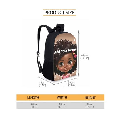 Personaized Backpack for Girls 4-6 Afro Kids Bookbag Custom Name Book Bag for Student 2 Grade/3Rd Grade Black Magic School Bag - color: African Black Girl-17