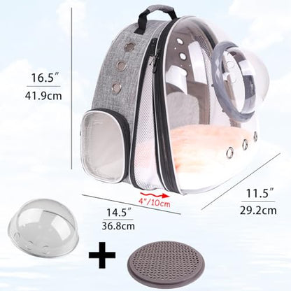 Front Extension Cat Backpack Carrier, Pet Travel Backpack for Kitten and Small Dogs, Clear Bubble Window Space Capsule Astronaut Liked Portable Vet Visit Book Bag Airline Approved - color: Grey