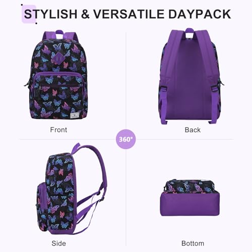 VX VONXURY Backpack for Men Women, Lightweight Kids School Bag, Classic Basic Laptop Bookbag for College Work Travel Hiking - color: Butterfly