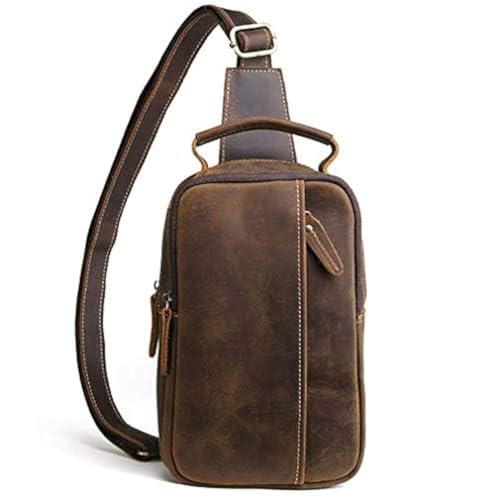 Hebetag Vintage Leather Sling Bag Handbag for Men Women Outdoor Travel Hiking Camping Shoulder Backpack - color: #21brown