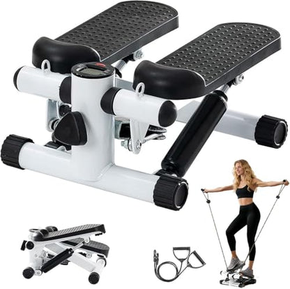 Steppers for Exercise at Home, Mini Stepper with Resistance Bands, Hydraulic Fitness Stepper with LCD Monitor, 360LBS Weight Capacity Portable Stair Stepper for Small Spaces - size: Medium