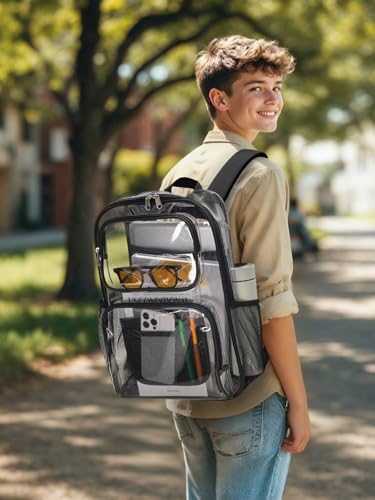 Clear Backpack Heavy Duty for Women Men Boys Girls, Large Clear Bookbag See Through Backpack for School College - color: 1#black-3m Reflective Strips