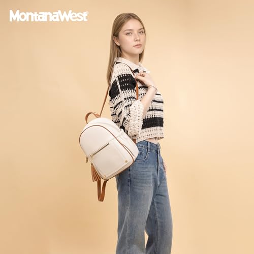 Montana West Mini Cute Backpack for Girls Anti Theft Backpack with Secured Zipper and Tassel - color: Mini Beige & Brown