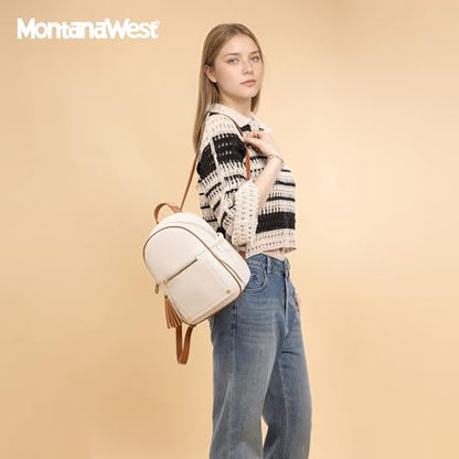 Montana West Mini Cute Backpack for Girls Anti Theft Backpack with Secured Zipper and Tassel - color: Mini Beige & Brown