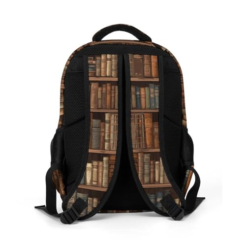 Library Bookshelf Book Backpack with Multiple Pockets, Large Capacity Laptop Backpack Unisex Durable Daypack for Travel, Work
