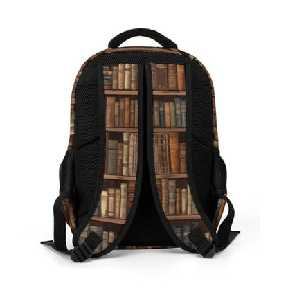 Library Bookshelf Book Backpack with Multiple Pockets, Large Capacity Laptop Backpack Unisex Durable Daypack for Travel, Work
