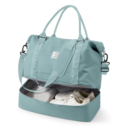 Travel Duffel Bag, 18x14x8 Inches Travel Bag Spirit with Shoes Compartment, Weekender Overnight Bag for Women with Trolley Sleeve, Carry On Bag for Airplanes Sport Tote Gym Bag LightBlue - color: H4-LightBlue, size: Large