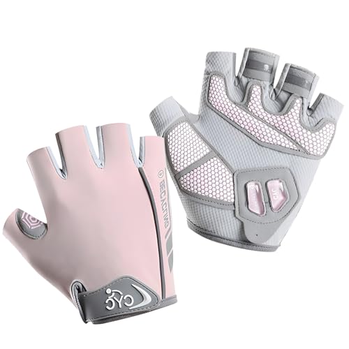 Men's & Women's Fingerless Cycling Gloves - Gel Padded, Anti-Slip Grip for Mountain Road Bike Riding, MTB, Workout & Training, Breathable & Adjustable Biking Gloves - color: Pink