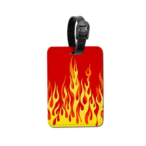 WIRESTER PU Leather Luggage Tag Name Tag Bag Tag for Travel Suitcase Baggage Luggage - Hot Rod Flames Red - color: Hot Rod Flames Red
