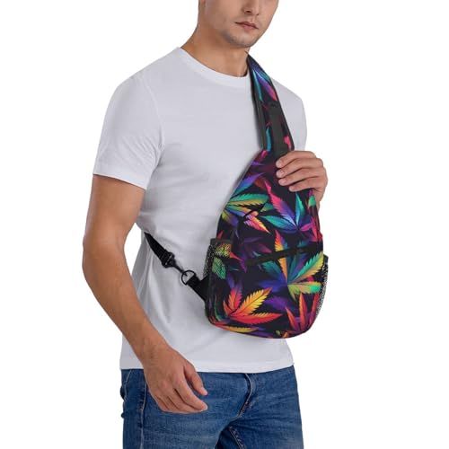 Colorful Cannabis Leaves Outdoor Crossbody Shoulder Bag For Unisex Young Adult Hiking Bicycling - color: 15