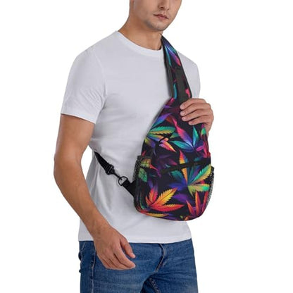 Colorful Cannabis Leaves Outdoor Crossbody Shoulder Bag For Unisex Young Adult Hiking Bicycling - color: 15
