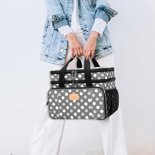 LUXJA 2 Layers Medicine Bag with Detachable Divider, Pill Bottle Organizer Suitable for Home or Travel Use, Gray Dots - color: Polka Dots