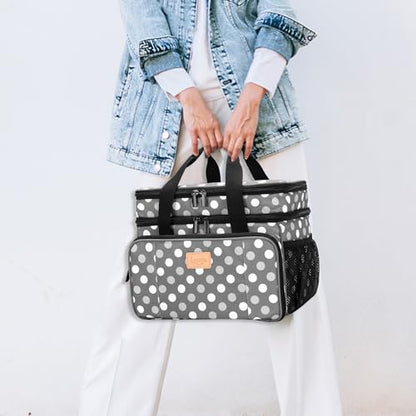 LUXJA 2 Layers Medicine Bag with Detachable Divider, Pill Bottle Organizer Suitable for Home or Travel Use, Gray Dots - color: Polka Dots