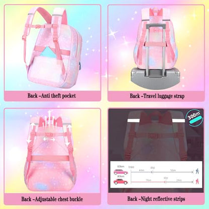 Jcobvig 3Pcs Kids Backpack For Girls,Cute Rainbow Student School Backpack With Lunch Bag Pen Bag Set (Pink Large 17.5in - color: Pink, size: Large
