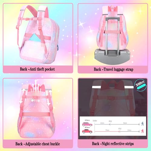 Jcobvig 3Pcs Kids Backpack For Girls,Cute Rainbow Student School Backpack With Lunch Bag Pen Bag Set (Blue Medium 16.5in - color: Blue, size: Medium