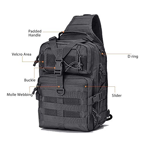 HAOMUK Tactical Sling Bag Pack Military Rover Shoulder Sling Backpack EDC Molle Assault Range Bag - color: Black