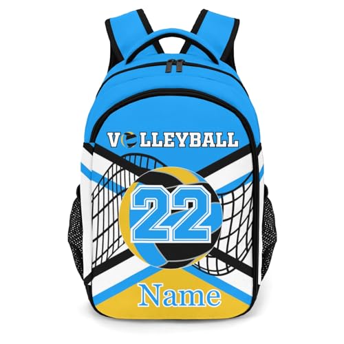 Sky Blue Gold Volleyball Personalized School Backpack Casual Laptop Bag for Man Woman - color: Muilti 20