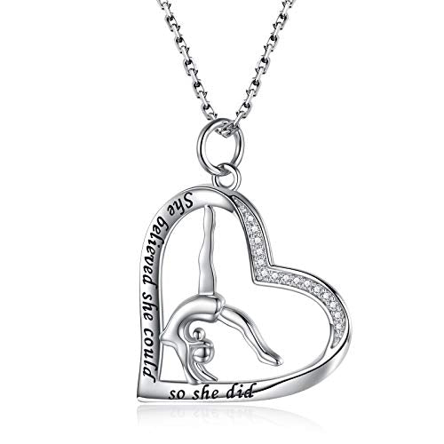 Sariel Gymnastics Gifts for Women Gymnast Necklace 925 Sterling Silver Gymnastics Fashion Jewelry Pendant Birthday - color: She believe
