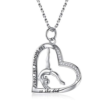 Sariel Gymnastics Gifts for Women Gymnast Necklace 925 Sterling Silver Gymnastics Fashion Jewelry Pendant Birthday - color: She believe