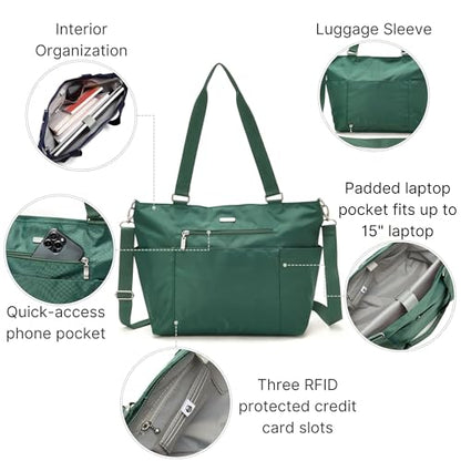 Baggallini Essential Laptop Tote - Work Tote Bag with Laptop Sleeve - Lightweight Travel Crossbody Shoulder Bag for Women - color: Pine