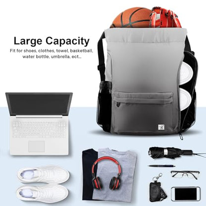 Drawstring Backpack with Mesh Pockets String Gym Bag Sackpack Sandproof Water Resistant Beach Backpack for Men Women - color: Gradient Gray