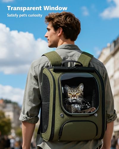 Pecute Expandable Cat Backpack Carrier, Large Space Cat Bubble Backpack, Breathable Cat Carrier, Shaded Dog Backpack Carrier for Travel, Hiking, Vet,12.6" L x 10.2" W x 16.5" H,Green - color: Green(Expandable)
