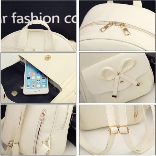 ZGWJ Mini Backpack Purse for Women - 3-Piece Set, Small PU Leather Bowknot Fashion Backpacks, Cute Casual Travel Daypacks - color: Beige-3pcs