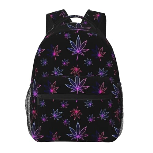 Lightweight Daypack Trippy Neon Purple Weedleaf Leaf Black, Casual Laptop Backpack with Multi Pockets for Work, Travel and Outdoor - color: Pattern (9)
