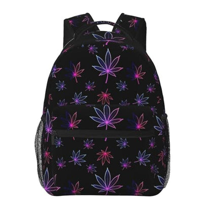 Lightweight Daypack Trippy Neon Purple Weedleaf Leaf Black, Casual Laptop Backpack with Multi Pockets for Work, Travel and Outdoor - color: Pattern (9)