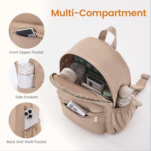 LOVEVOOK Mini Backpack Purse for Women, Small Puffer Lightweight Backpack, Casual Daily Daypack Purse for Women, back pack with Anti-theft Pocket for Travel-Khaki - color: Khaki
