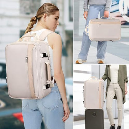 PIJUSHI Travel Backpack for Women Expandable Carry on Luggage Backpack Airline Approved TSA 16" Laptop Bag Business with USB Port(PE034 Beige) - color: Beige