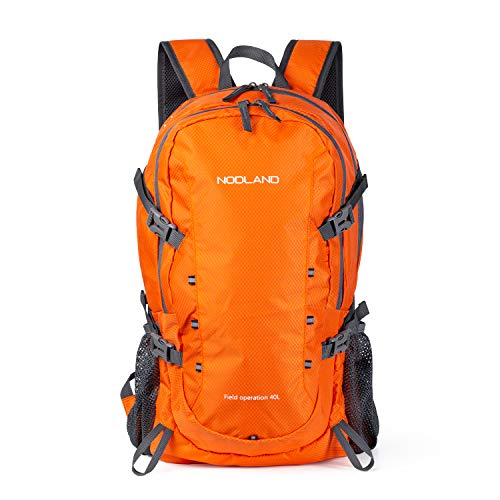 NODLAND Lightweight Backpack, Travel 40L Foldable Water-Resistant Daypack, Hiking Outdoor Camping Rucksack for Men Women - color: Orange, size: Medium 40L