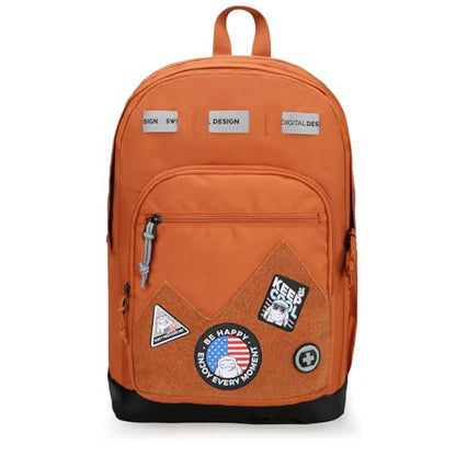 Swissdigital Design Big Student Laptop Backpack with Fun Personalized Patches For College Boy & Girl, Middle High School Teen Bookbag Cool Travel Daypack Orange - Includes 3 Patches | SD1718-33 - color: Burnt Orange
