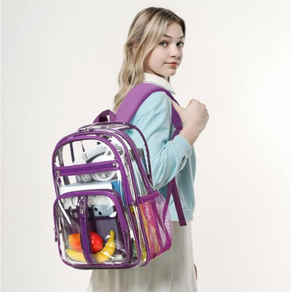 Cusangel Large Clear backpack for Girls,16in See Through Heavy Duty Bookbag | Big Capacity Transparent bulk Plastic Bag For Stadiums,School,Warehouses,Concert venues Airport security checkpoints(Purple) - color: Purple-16.5in
