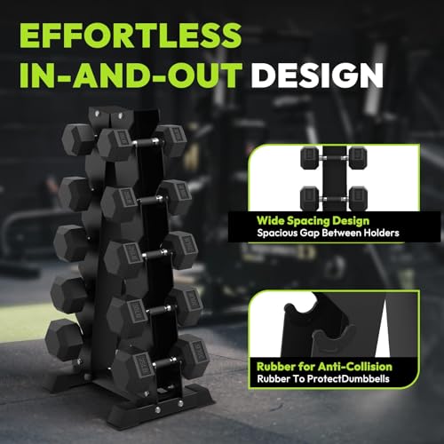 HANDBODE Hex Dumbbell Sets with Rack, 100-165 lb Rubber Encased Dumbbells for Strength Training, Exercise & Fitness, Home Gym Weight Set with Rack - style: 550 lb (45, 50, 55, 60, 65 lb) X 2 & Rack