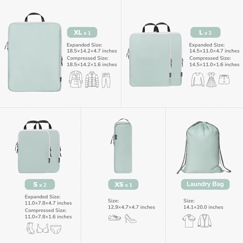 CherryNow 7 Set Compression Travel Packing Cubes for Suitcases, Grey Blue - color: Grey Blue