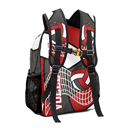 Customized Volleyball White Red Black Waterproof Backpack with Name for Hiking Camping Picnic - color: Backpack 18