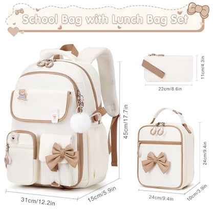 ACESAK Girls Backpack - 3PCS Backpack for Girls Cute School Backpacks for Girl Kindergarten Elementary Preschool Middle Kids School Bags with Lunch Box Pencil Case Set (Beige khaki) - color: Beige Khaki